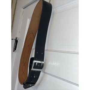 Bucheimer 42" Stitched Black Leather Belt | Double Prong Buckle | Officer Duty